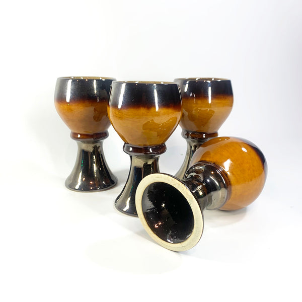 1970's Glazed Pottery Goblets showing bottom of goblet