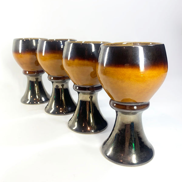 1970's Retro Glazed Pottery Goblets