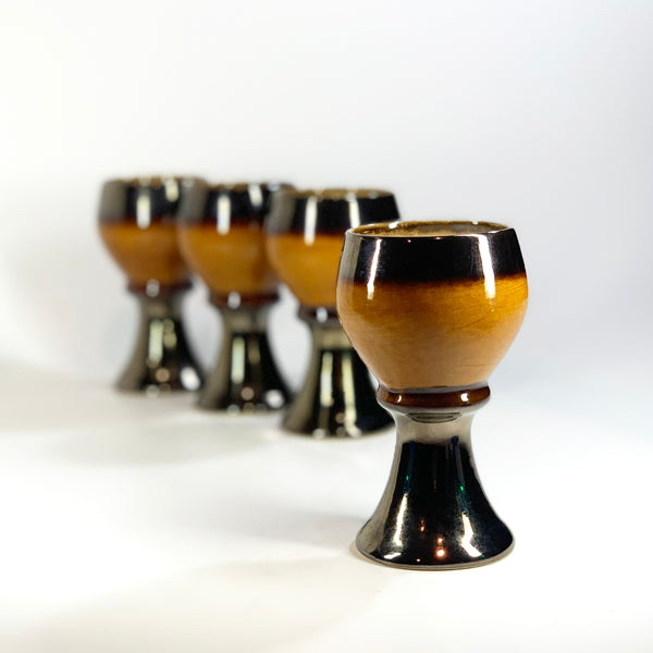 1970's Glazed Pottery Goblets in brown and orange