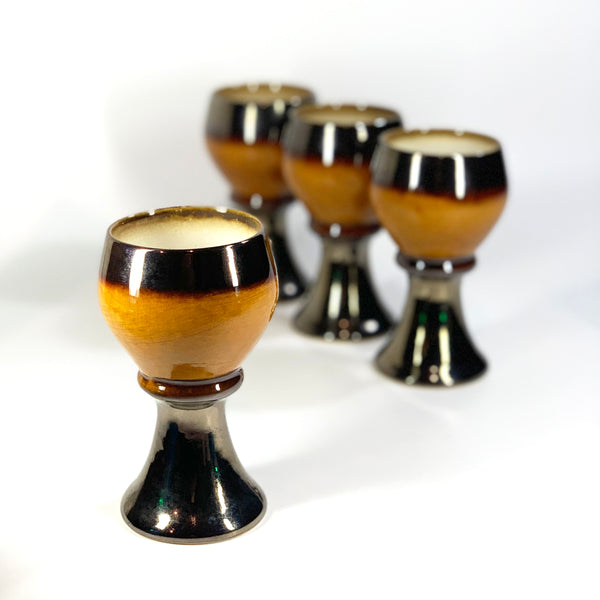 1970's Glazed Pottery Goblets set of 4