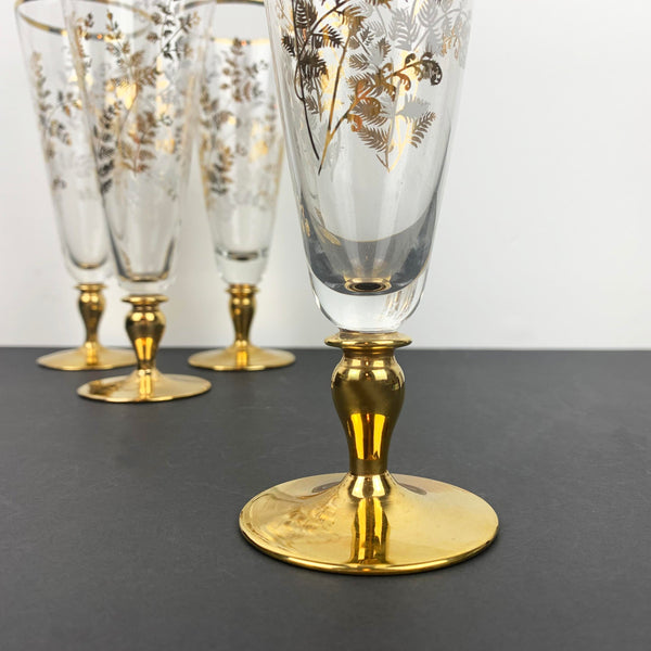 Gold footed base of vintage champagne glass