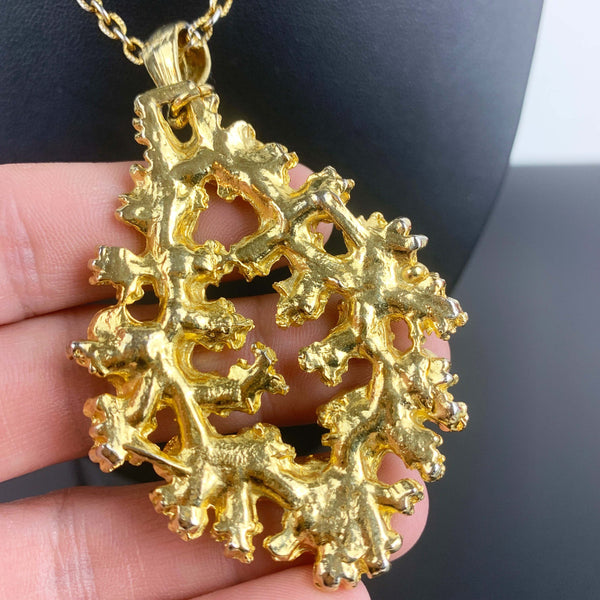 Crown Trifari large gold leaf pendant necklace