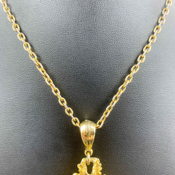 Crown Trifari large gold leaf pendant necklace