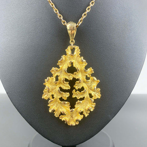 Crown Trifari large gold leaf pendant necklace