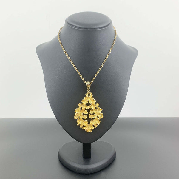 Crown Trifari large gold leaf pendant necklace