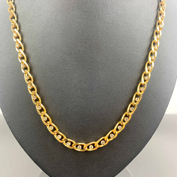 1980's gold cuban link necklace with rhinestone detail