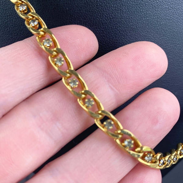 1980's gold cuban link necklace with rhinestone detail