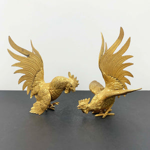 Metal fighting cockerel or rooster figurines