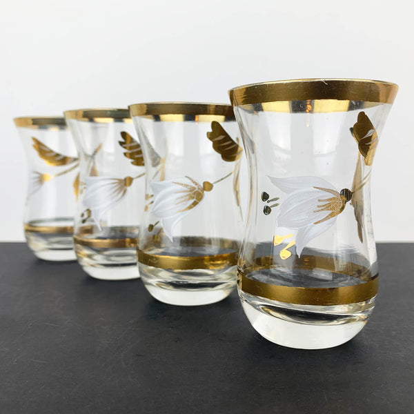 Gold gilt hand painted shot glasses Set of 4