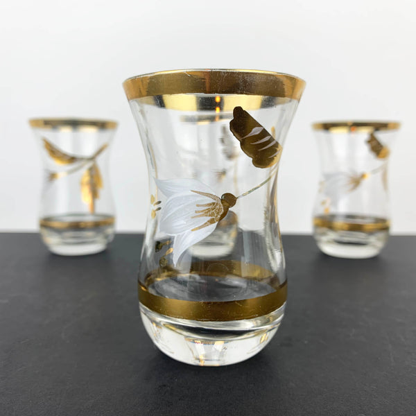 Gold gilt hand painted shot glasses with flower