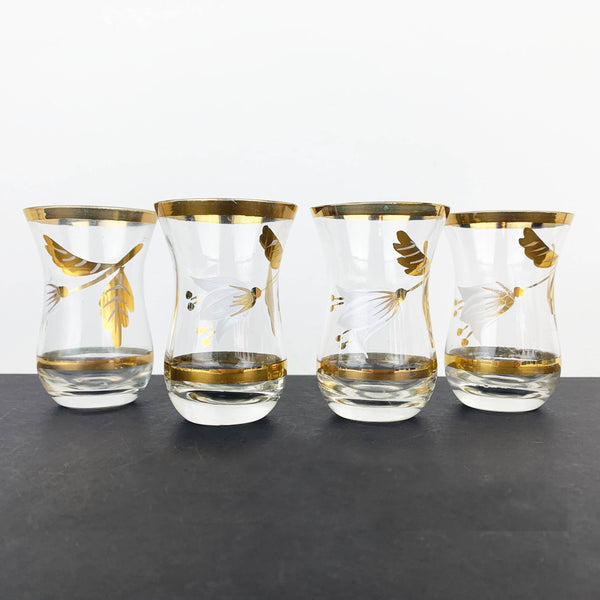 Gold gilt hand painted shot glasses Set of 4