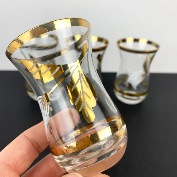 Gold gilt hand painted shot glasses gold leaf