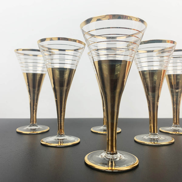 Mid century gold gilt stemmed aperitif glass - Set of 6