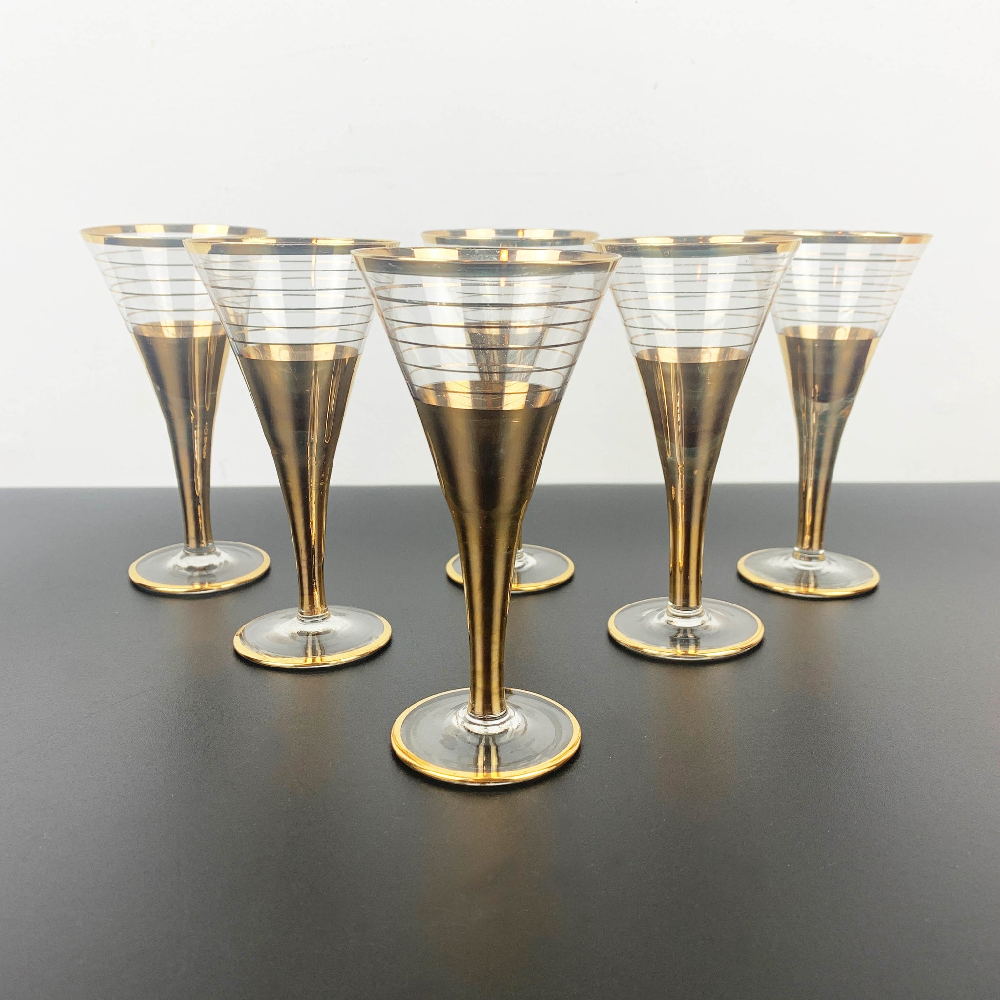 Mid century gold gilt stemmed aperitif glass - Set of 6