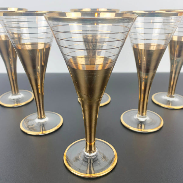 Mid century gold gilt stemmed aperitif glass - Set of 6