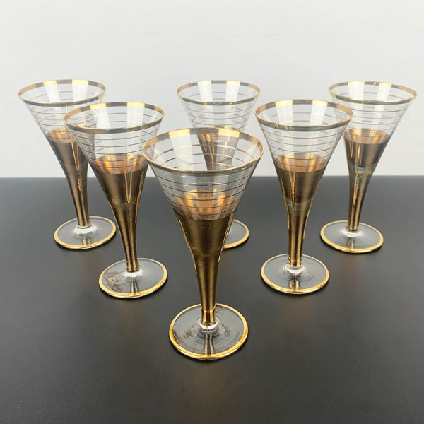 Mid century gold gilt stemmed aperitif glass - Set of 6