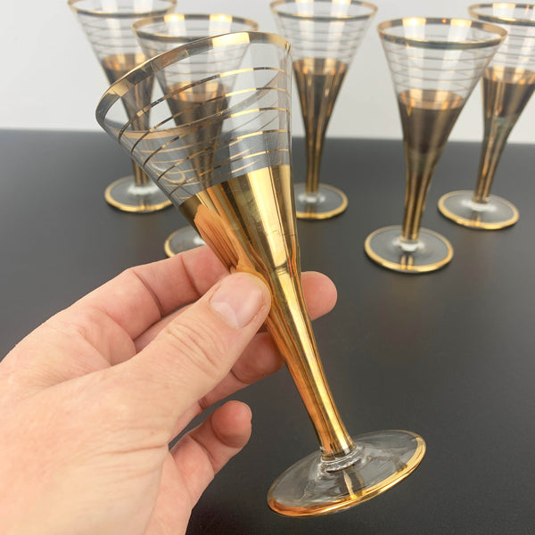 Mid century gold gilt stemmed aperitif glass - Set of 6