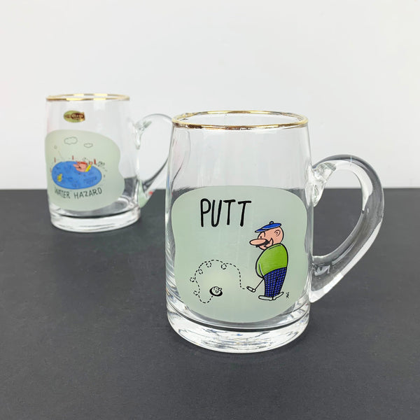 Pair of 1950's golfers beer mugs