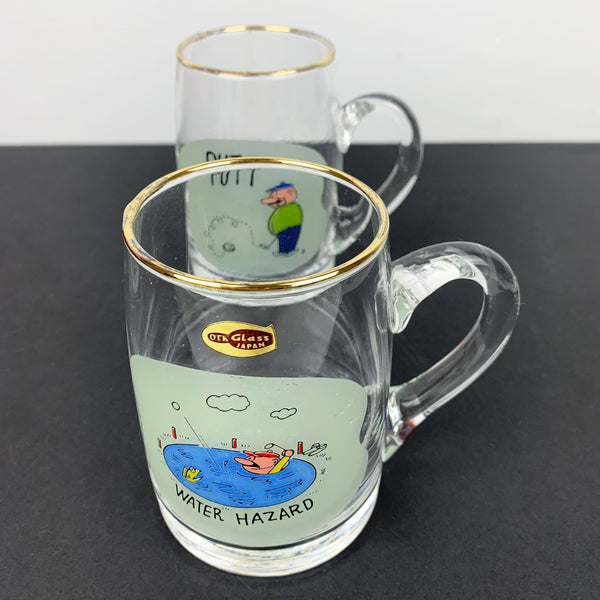 1950's golfers beer mugs with gold rim