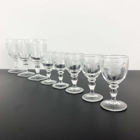 Bohemia grapevine etched mid century stemware