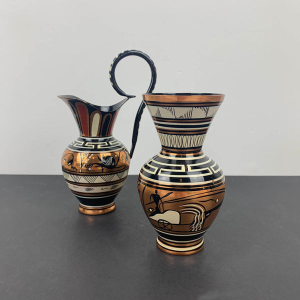 Hand painted Greek copper vases 