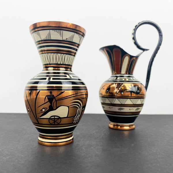 Hand painted Greek vintage copper vases