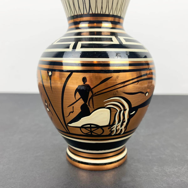 Hand painted Greek copper vase gladiator painting