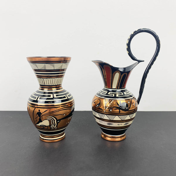 Hand painted Greek copper vases - Set of 2