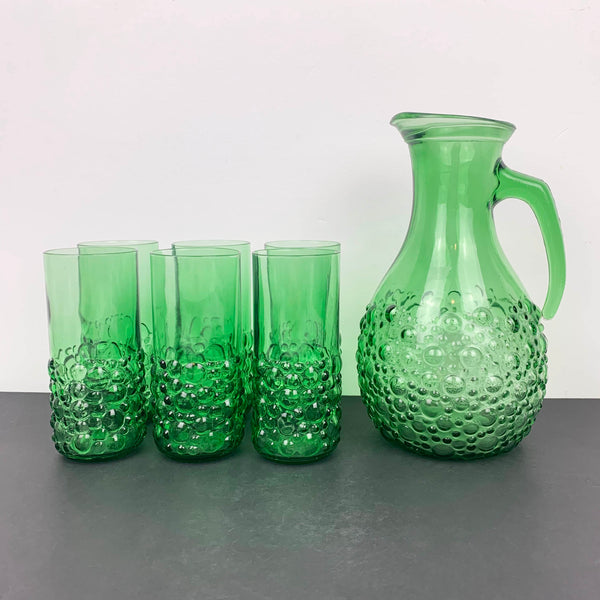 Unique green glass hobnail drinkware set