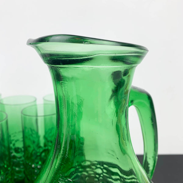 Unique green glass hobnail drinkware set