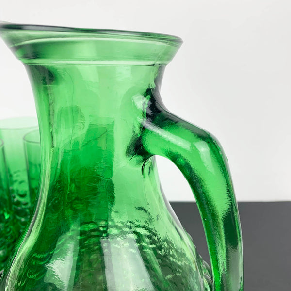 Unique green glass hobnail drinkware set