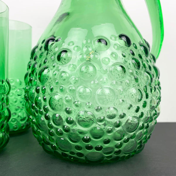 Unique green glass hobnail drinkware set