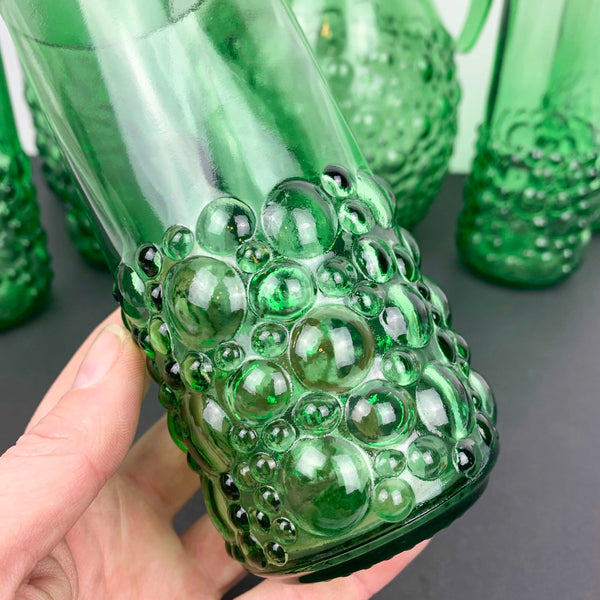 Unique green glass hobnail drinkware set