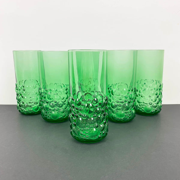 Unique green glass hobnail tumbler - Set of 5