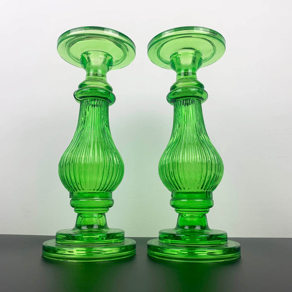 Green glass statement candle holders