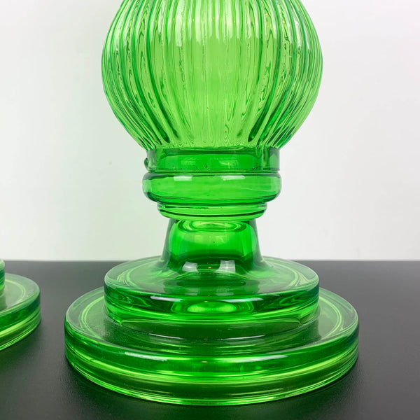 Green glass statement candle holders