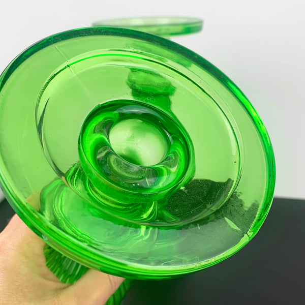 Green glass statement candle holders