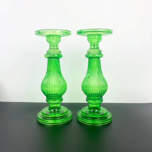 Large green glass statement candle holders