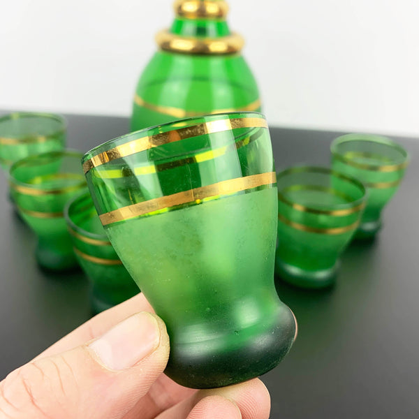 Bohemian Emerald Green and Gold Decanter Set