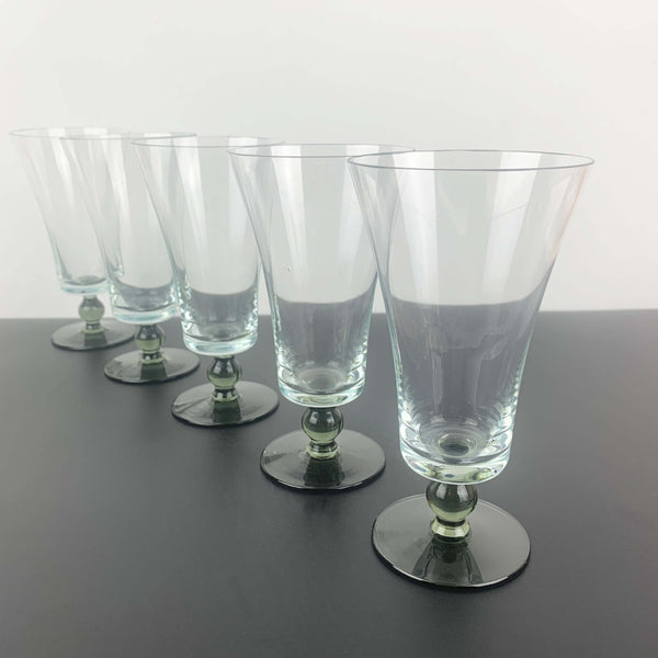 Mid century smoky green stemmed cocktail glass - Set of 5