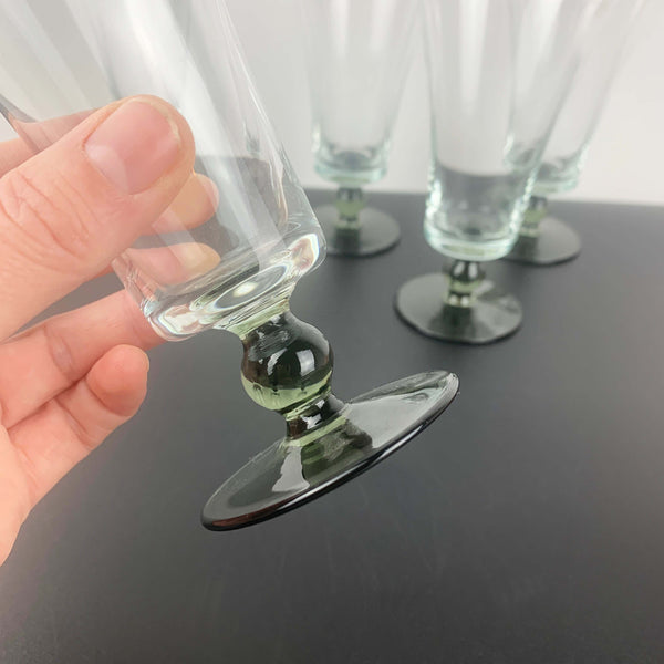 Mid century smoky green stemmed cocktail glass - Set of 5