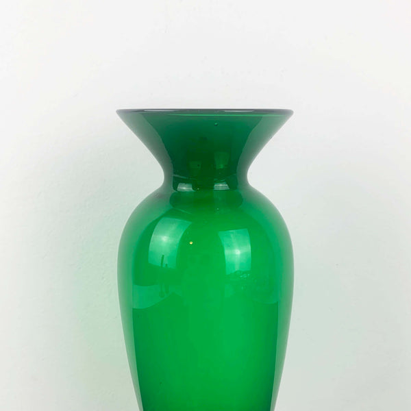 Mid century emerald green footed vase