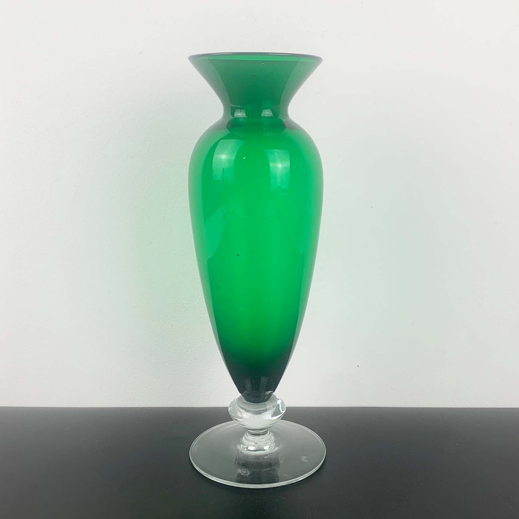 Mid century emerald green footed vase