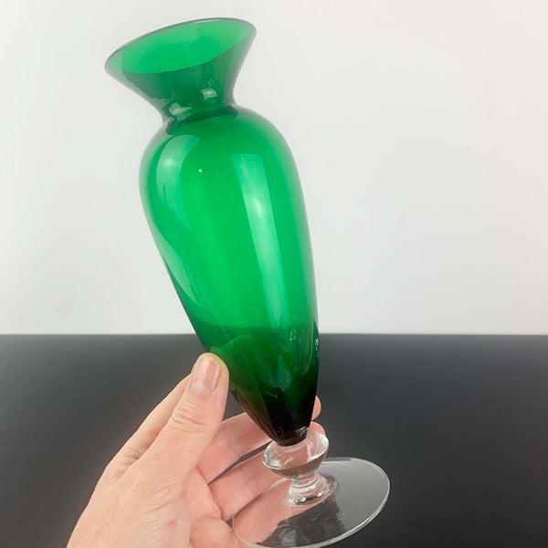 Mid century emerald green footed vase