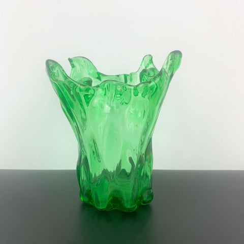 Green freeform art glass finger vase