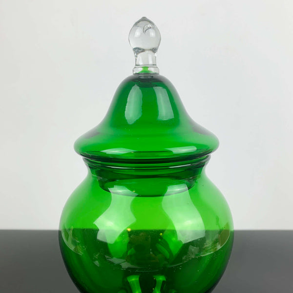 Emerald green Empoli lidded glass candy jar