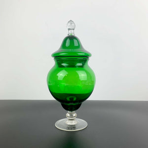 Emerald green Empoli lidded glass candy jar