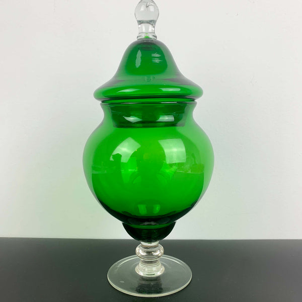 Emerald green Empoli lidded glass candy jar