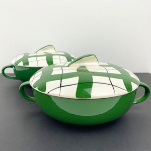 Pair of 'Harlequinade' covered vegetable tureens in green