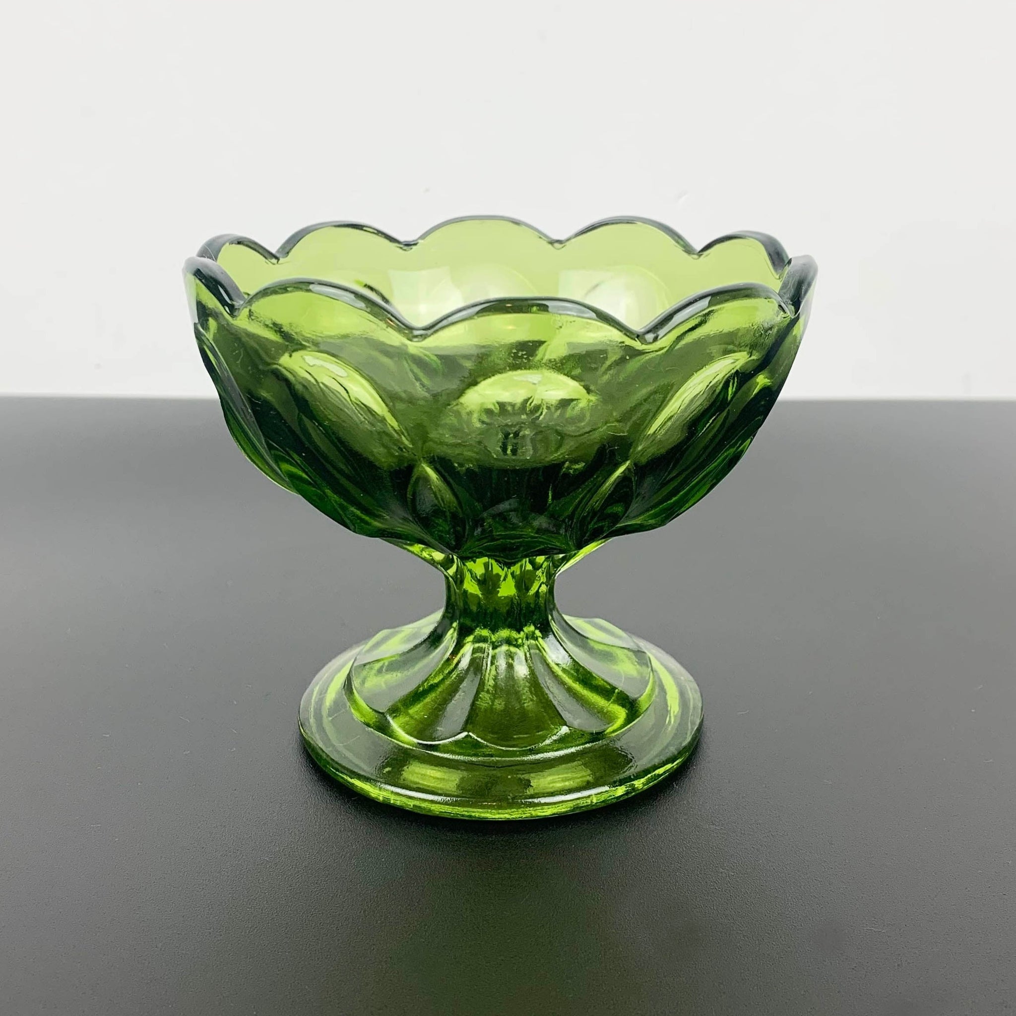 Anchor Hocking Fairfield glass comport in avocado green